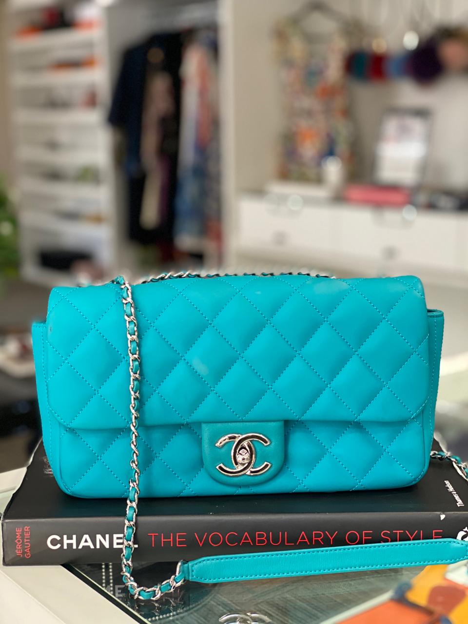 chanel classic flap bolsa turquoise